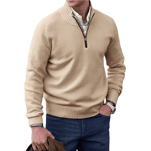 Hype Beige / M Marvin™ Cashmere Quarter Zip Sweater