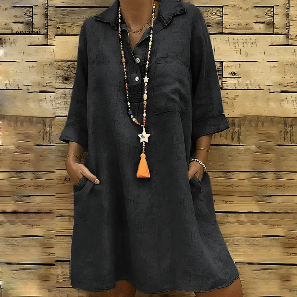 Hype Black / 8/10 (S) Rachel | Stylish Tummy Covering Linen Dress