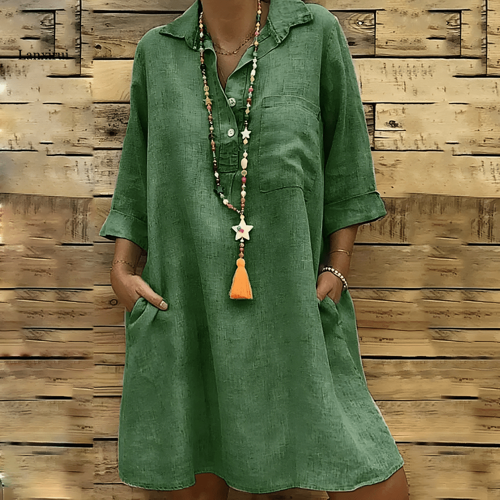 Hype Green / 8/10 (S) Rachel | Stylish Tummy Covering Linen Dress