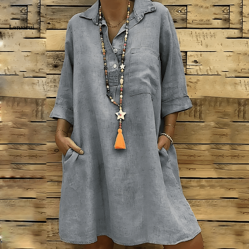 Hype Grey / 8/10 (S) Rachel | Stylish Tummy Covering Linen Dress