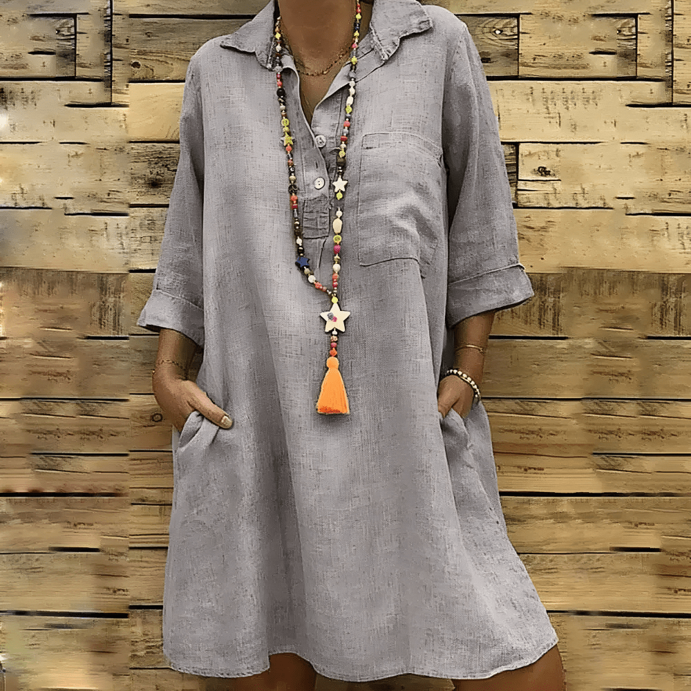 Hype Khaki / 8/10 (S) Rachel | Stylish Tummy Covering Linen Dress