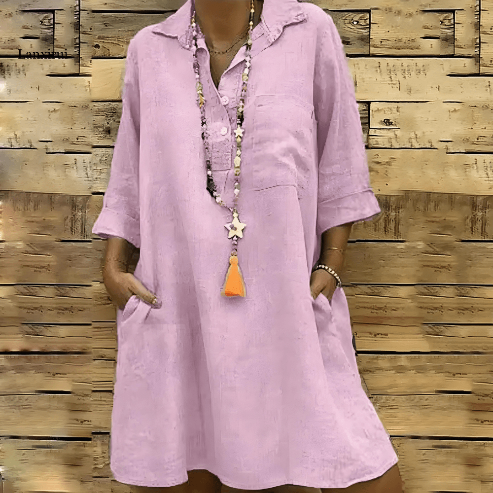 Hype Lavender / 8/10 (S) Rachel | Stylish Tummy Covering Linen Dress