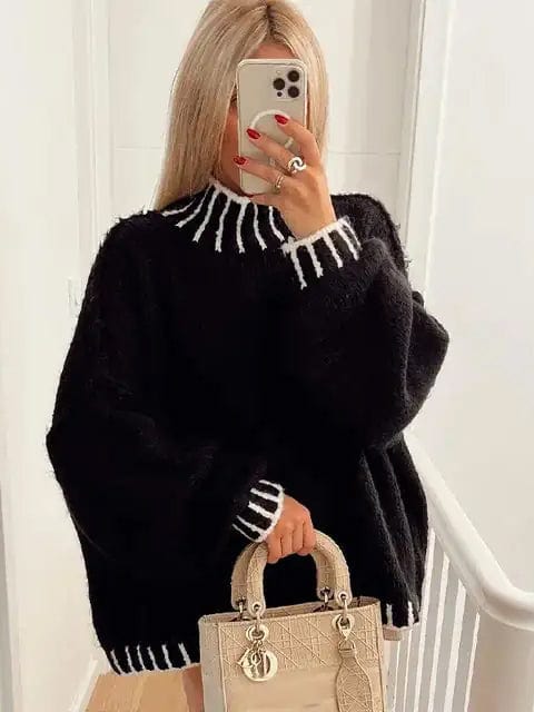 Hype Melbourne Black with white cord / S Harper | Knitted Oversized Sweater