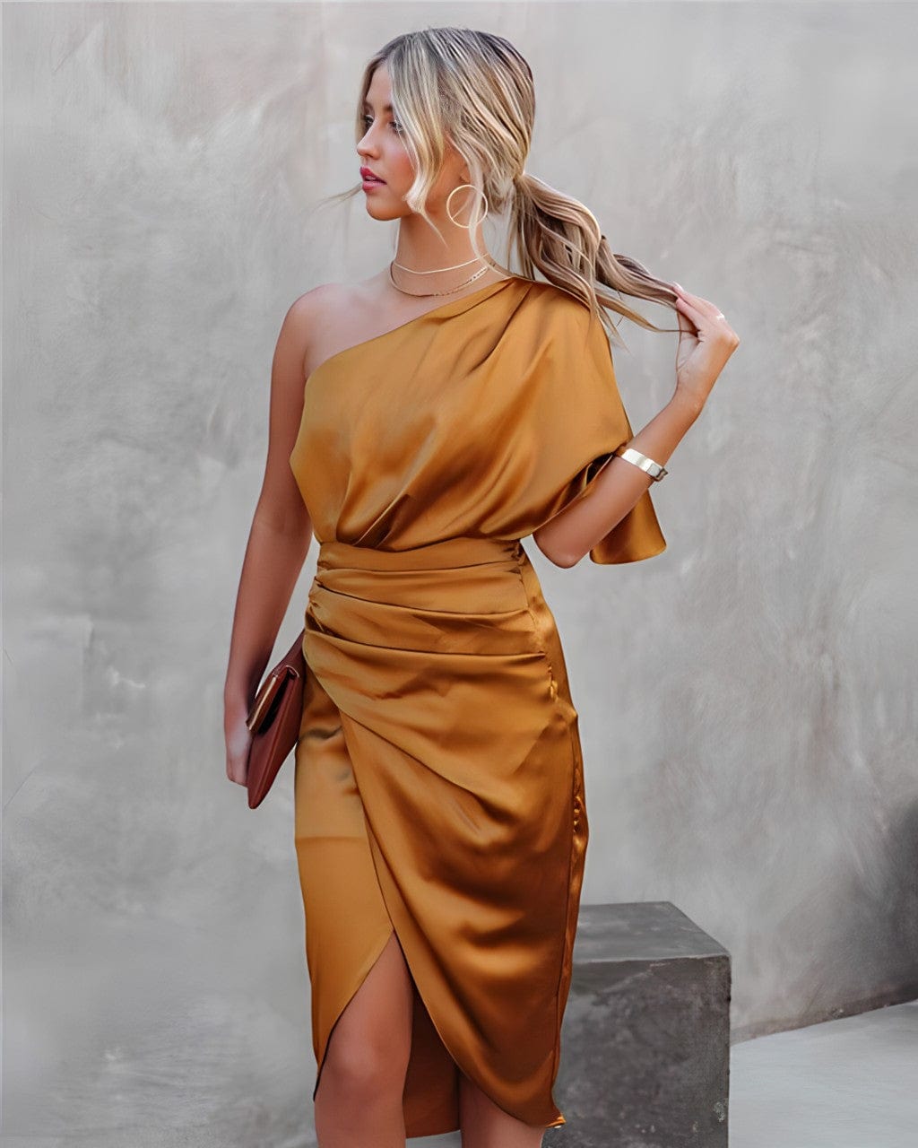 Hype Orange / S Adele | ELEGANT SILK PARTY DRESS