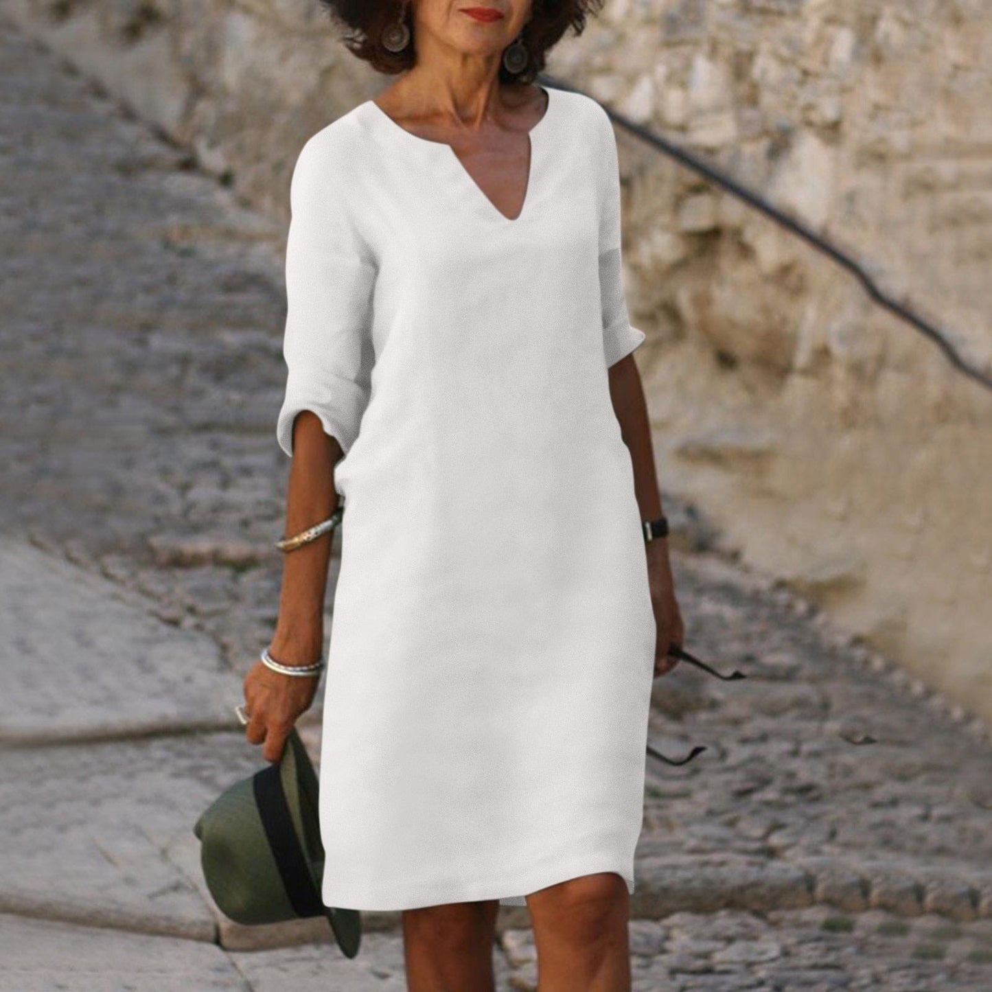 Hype White / S Serena | Timeless Tummy Covering V-Neck Dress