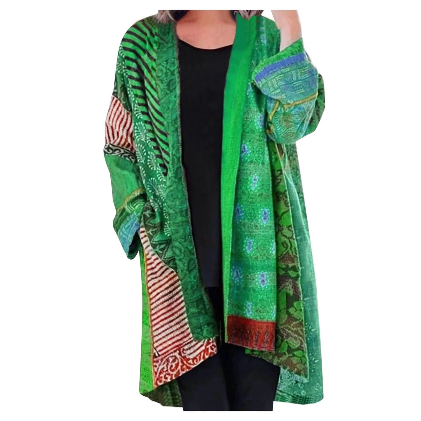 STAR Green / S Ann | Boho-style long cardigan