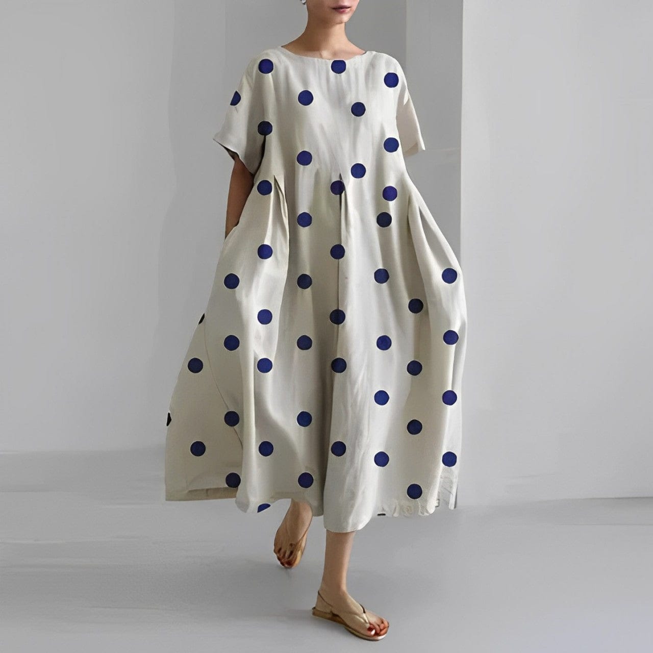 STAR Kleider White polka dots / S/36 ROSE | COMFORTABLE FLORAL DRESS