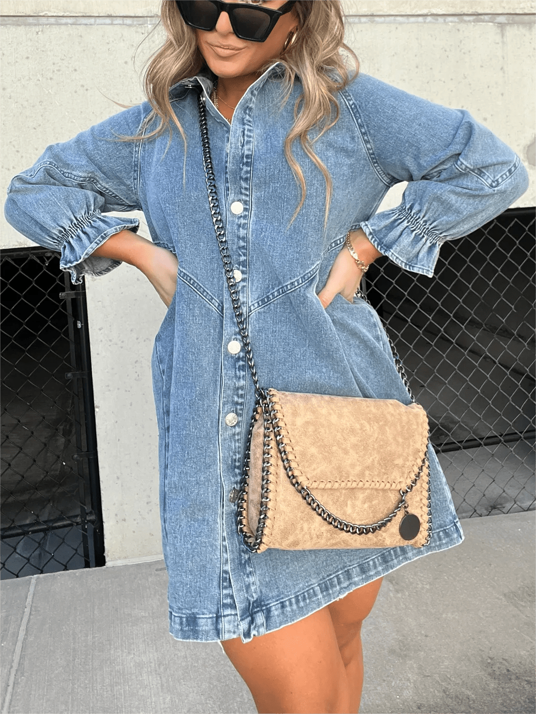 STAR Luna™ | Washed denim dress with puff sleeves