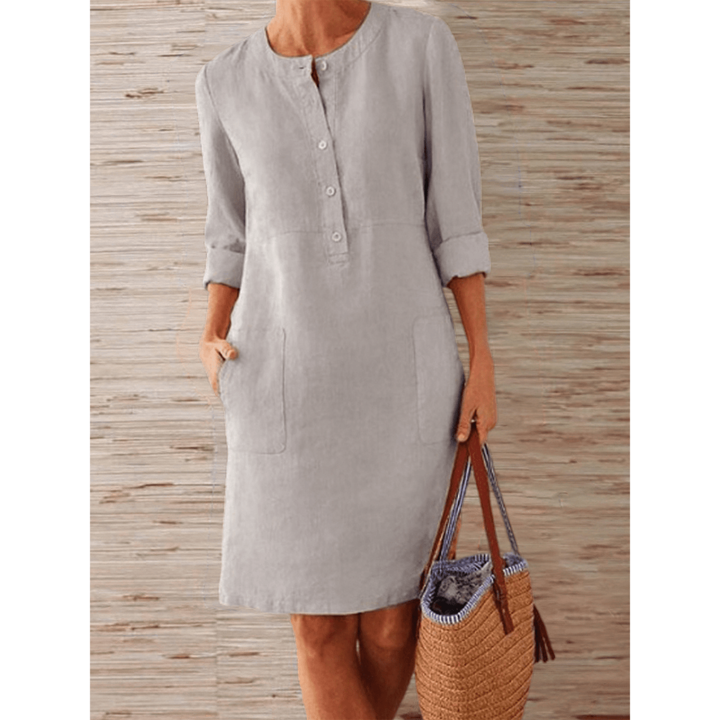 STAR Nieuwe Eenkleurige Jurk van katoen en Linnen - €22.65 Gray / S Yuna - Cotton blend summer dress