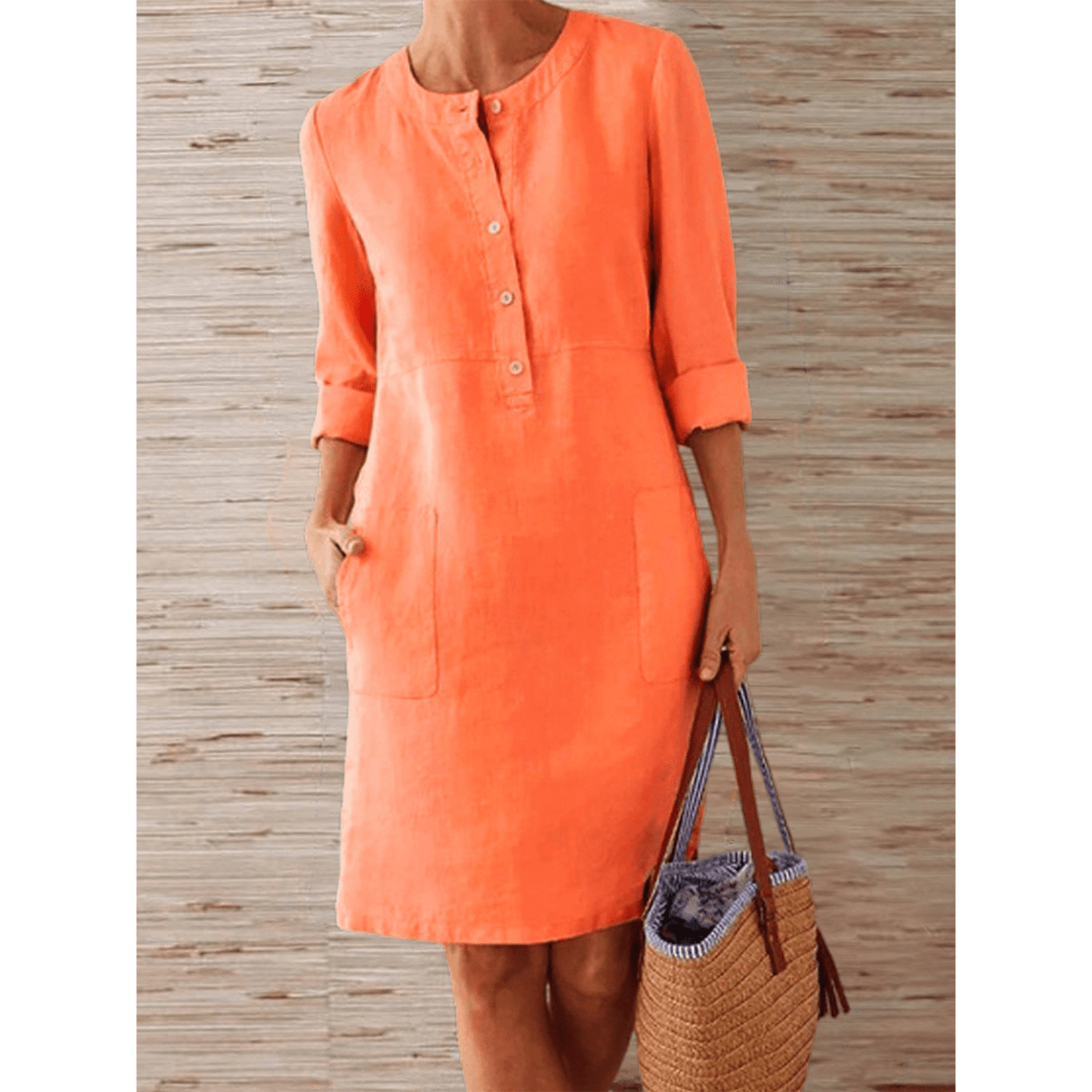 STAR Nieuwe Eenkleurige Jurk van katoen en Linnen - €22.65 Orange / S Yuna - Cotton blend summer dress