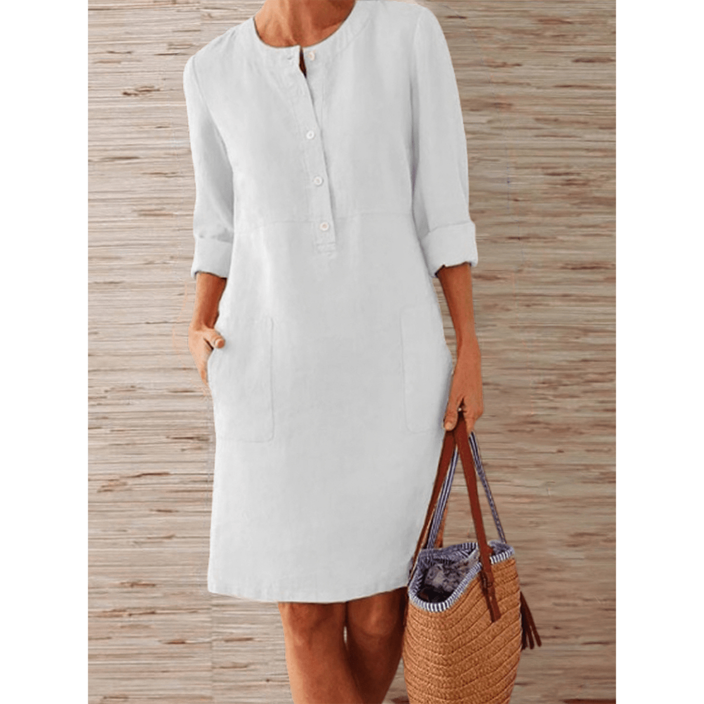 STAR Nieuwe Eenkleurige Jurk van katoen en Linnen - €22.65 White / S Yuna - Cotton blend summer dress